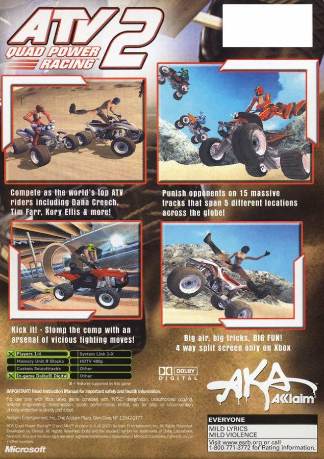 ATV Quad Power Racing 2 back cover art for Xbox (XBOX) video game
