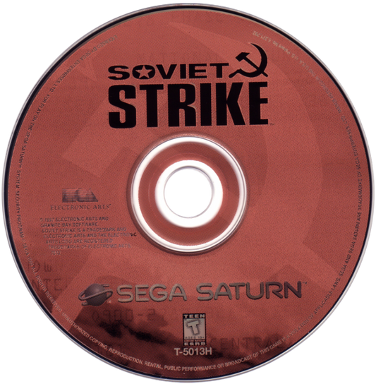 Soviet Strike Sega Saturn isometric helicopter action shooter military arcade combat desert jungle missions FMV style briefing sequences Electronic Arts Strike series gameplay retro gaming Sega Saturn software video game title disc