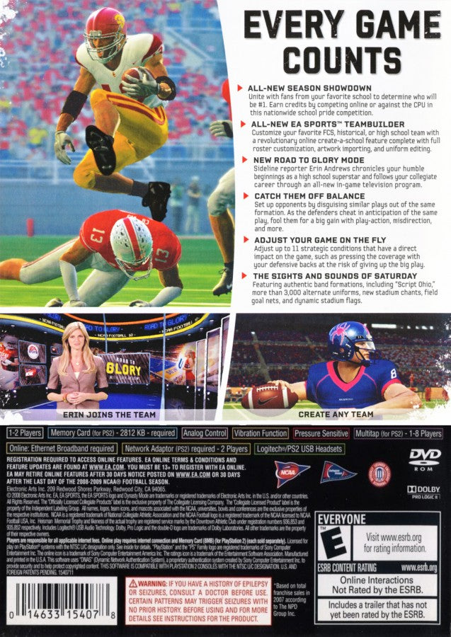 NCAA Football 10 – PlayStation 2 (PS2) college football sports video game back of case