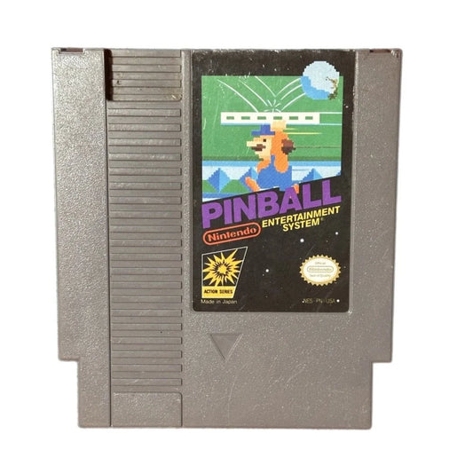 Pinball Nintendo Entertainment System NES video game featuring classic pinball gameplay arcade style table action flippers bumpers targets bonus stages high score challenges and simple 8 bit Nintendo gameplay retro video game collection collectible gaming appeal game cartridge