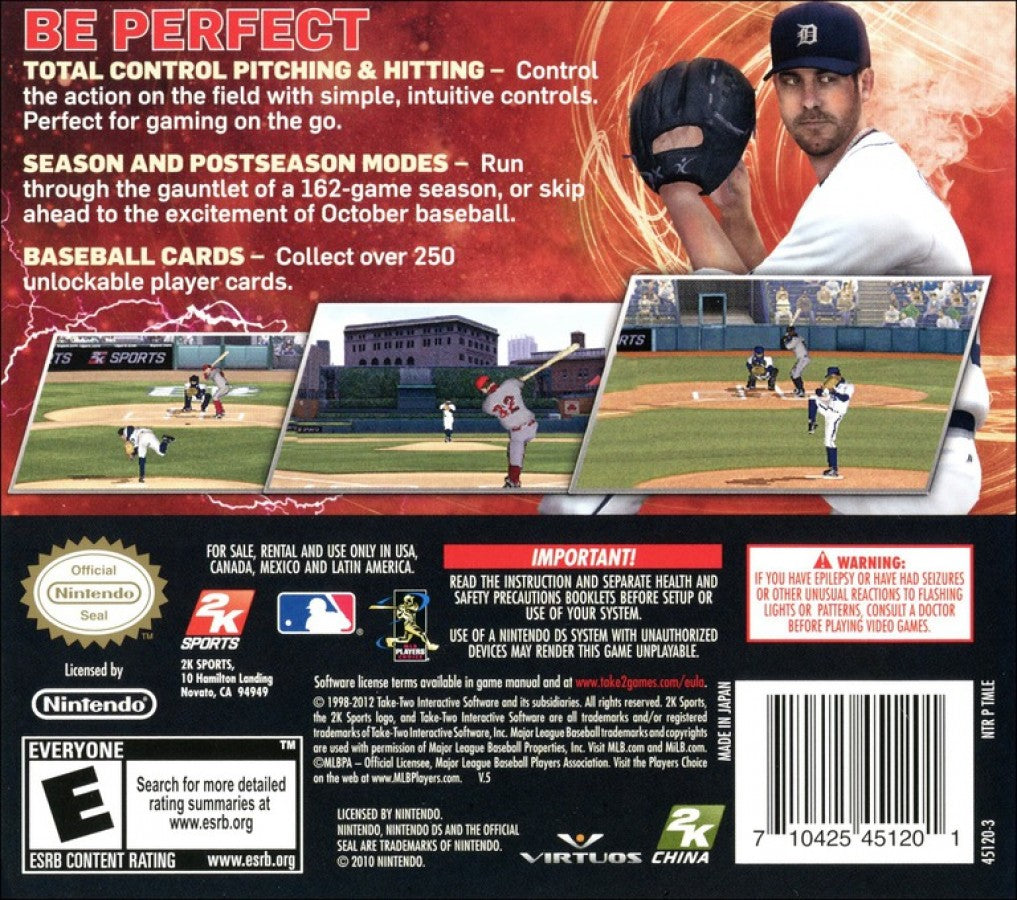 Major League Baseball 2K12 back of case for Nintendo DS (DS) baseball sports video game