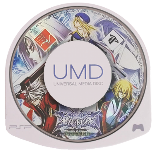 BlazBlue Calamity Trigger Portable UMD for the PlayStation Portable featuring 2D fighting gameplay with anime style visuals character specific abilities multiple modes including Arcade Versus and Story and fast paced one on one combat with a full roster adapted from the console version UMD