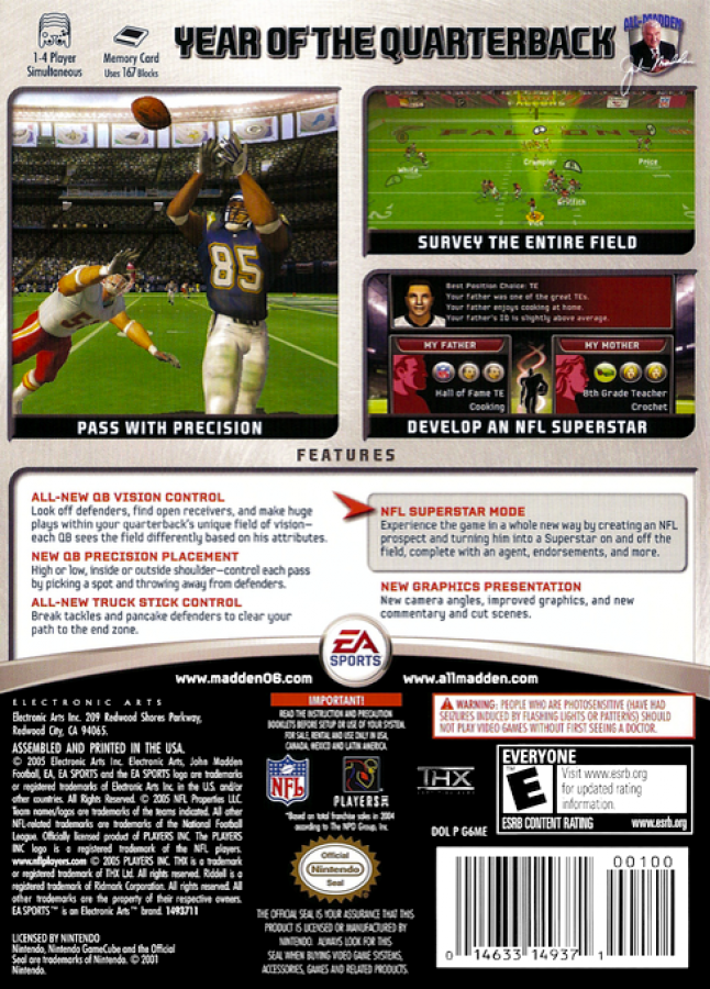 Madden NFL 2006 back of case for GameCube (GC) sports football video game