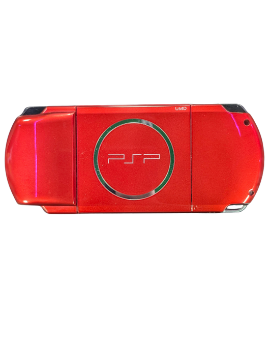 PlayStation Portable PSP 3000 Carnival Red JP import, handheld Sony gaming console, portable gaming system, Japanese region model back cover plate of actual device