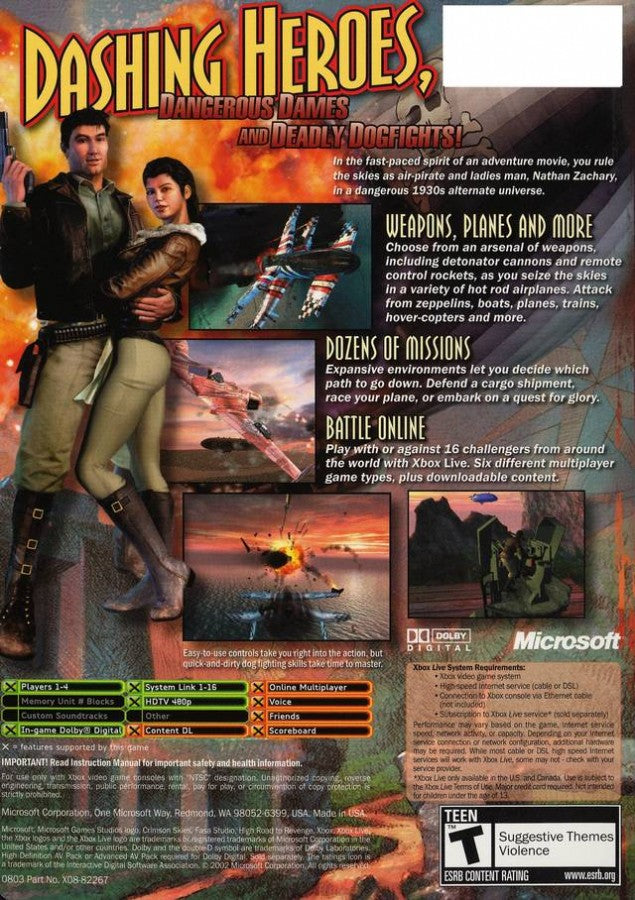 Crimson Skies: High Road to Revenge back cover art for Xbox (XBOX) video game