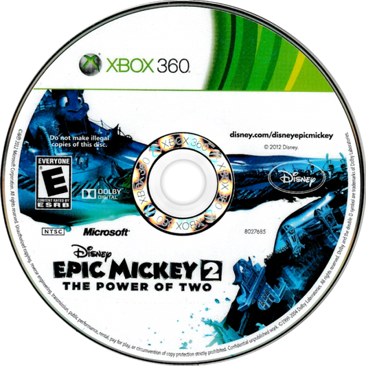 Disney Epic Mickey 2: The Power of Two disc for Xbox 360 (X360) action-adventure platformer video game