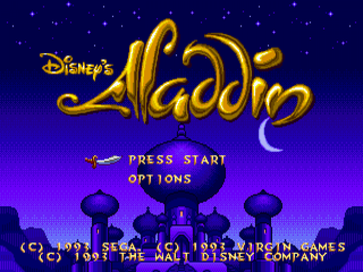 Disney's Aladdin title screen for Sega Genesis (GEN) video game