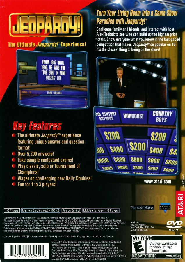 Jeopardy! back cover art for Playstation 2 (PS2) trivia video game
