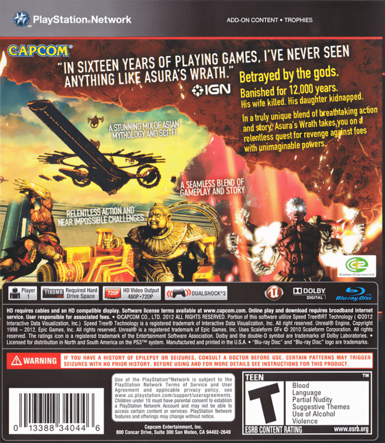 Asura's Wrath back cover art for PlayStation 3 (PS3) video game