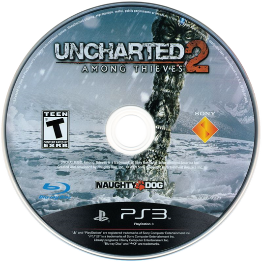 Uncharted 2: Among Thieves disc art for PlayStation 3 (PS3) video game