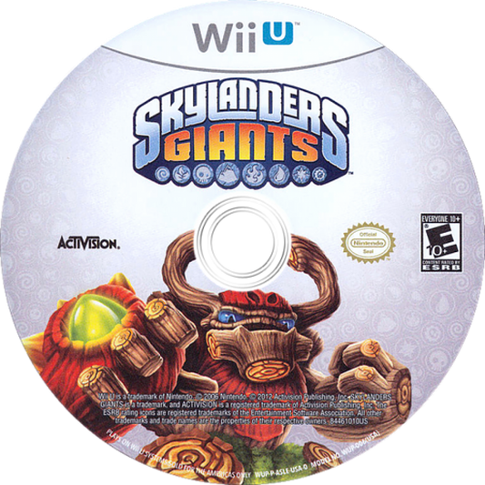 Skylanders Giants Nintendo Wii U game featuring toy to life gameplay, cooperative action adventure, and larger than life elemental characters disc
