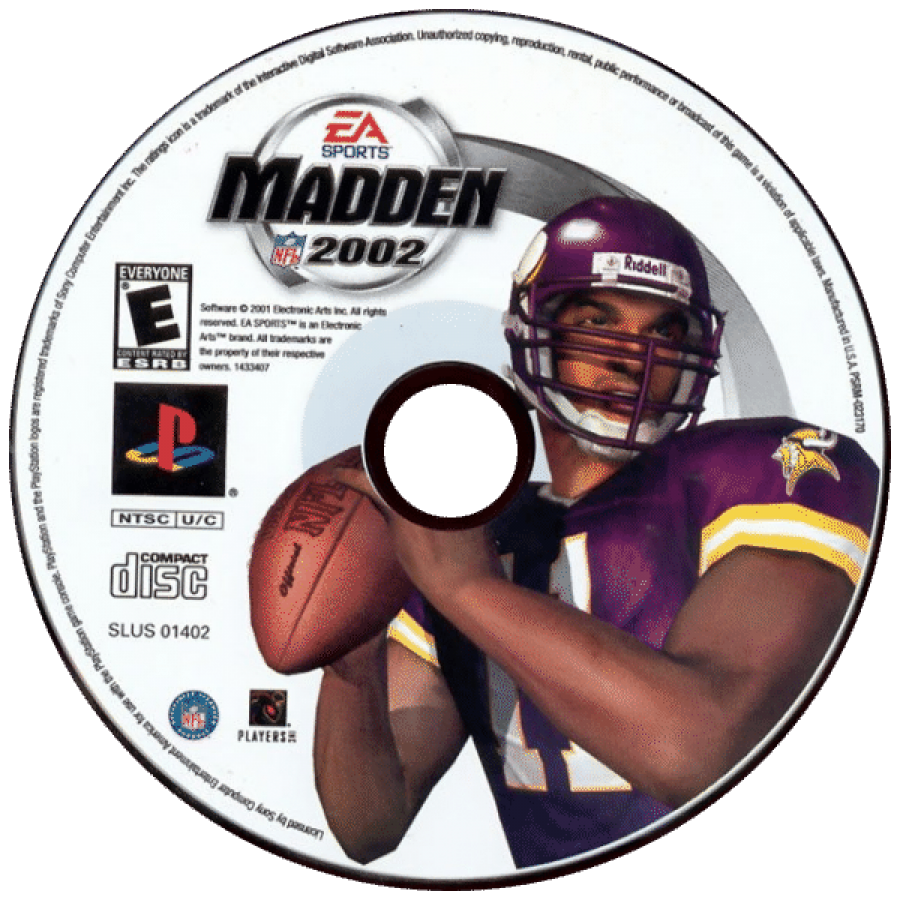 Madden NFL 2002 disc for PlayStation 1 (PS1) retro football video game