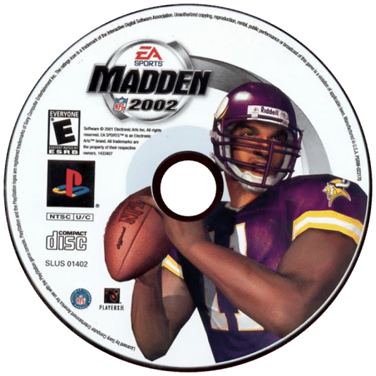 Madden NFL 2002 disc for PlayStation 1 (PS1) retro football video game