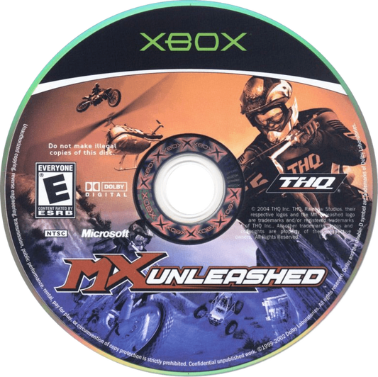 MX Unleashed Xbox off-road motocross racing video game Rainbow Studios THQ massive open environments freestyle tricks career mode nationals supercross events vehicle roster includes bikes ATVs monster trucks buggies golf carts stunt challenges track editor progressive difficulty realistic terrain physics dirt bike customization competitive AI multiple racing disciplines disc