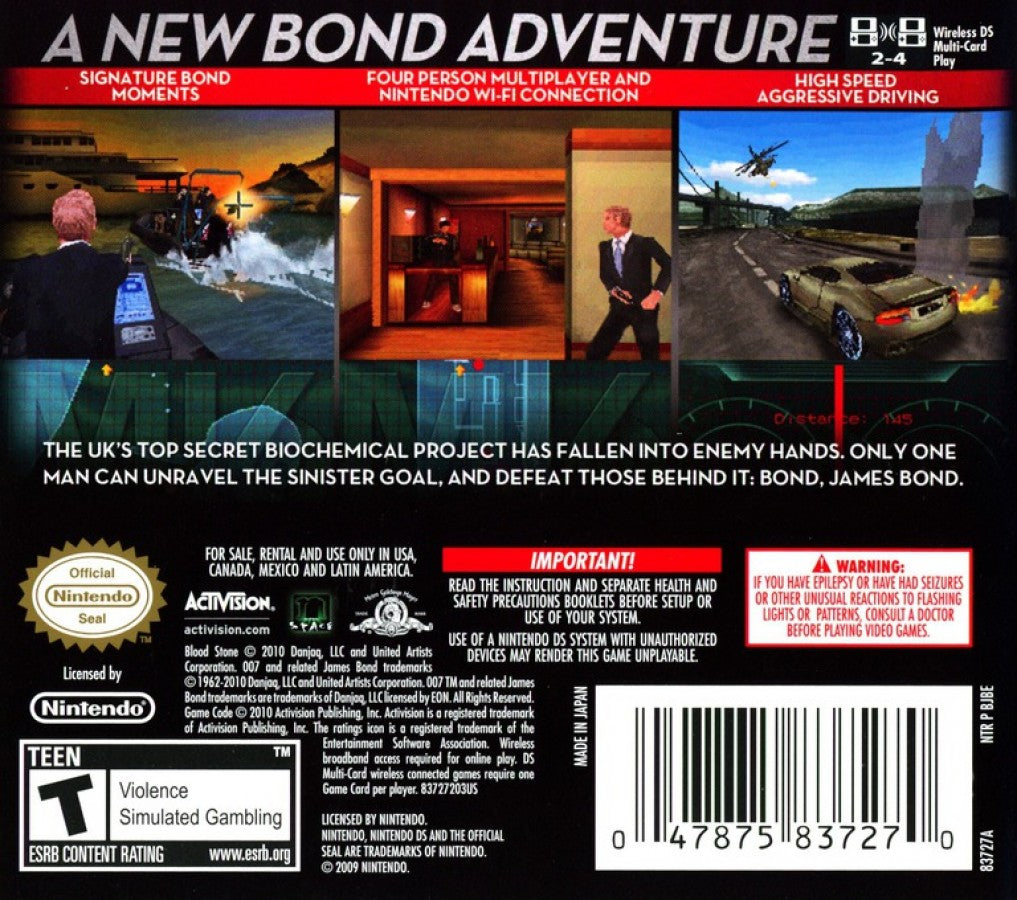 007 Blood Stone back cover art for Nintendo DS (DS) video game