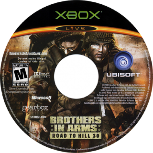 Brothers in Arms Road to Hill 30 disc art for Xbox (XBOX) video game