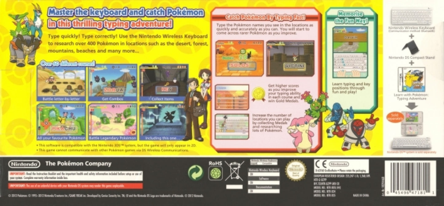 Learn with Pokémon Typing Adventure Nintendo DS import game no keyboard featuring educational typing gameplay with Pokémon characters full back cover