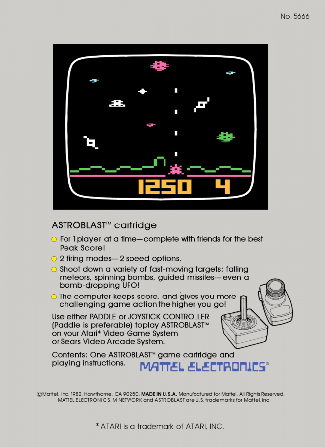 Astroblast back cover art for Atari 2600 (2600) video game