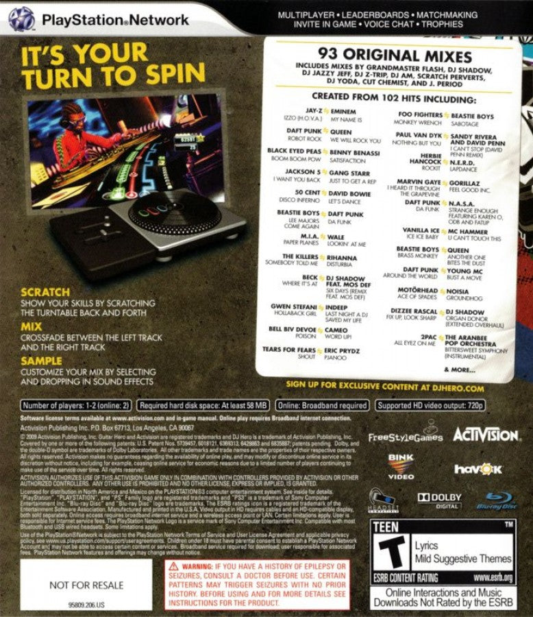 DJ Hero back cover art for PlayStation 3 (PS3) video game