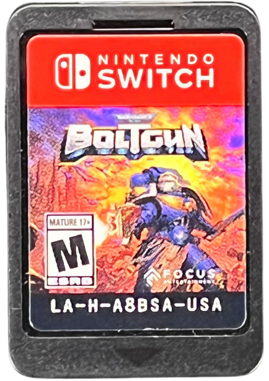 Warhammer 40000 Boltgun Nintendo Switch inspired design featuring retro inspired first person shooter aesthetic futuristic space marine warfare relentless enemy hordes explosive weapon combat gothic sci fi battlefields pixel styled visuals and fast paced action presentation cartridge