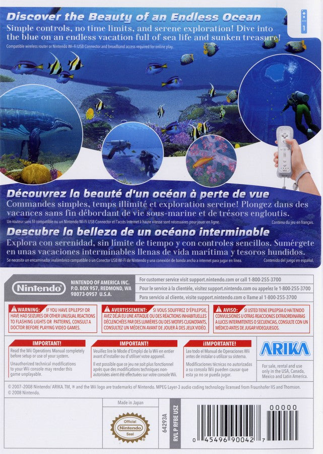 Endless Ocean: Blue World back game cover art for Nintendo Wii (Wii) video game