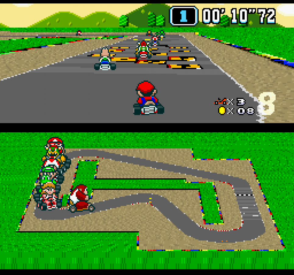 Super Mario Kart gameplay image for Super Nintendo Entertainment System (SNES) retro video game