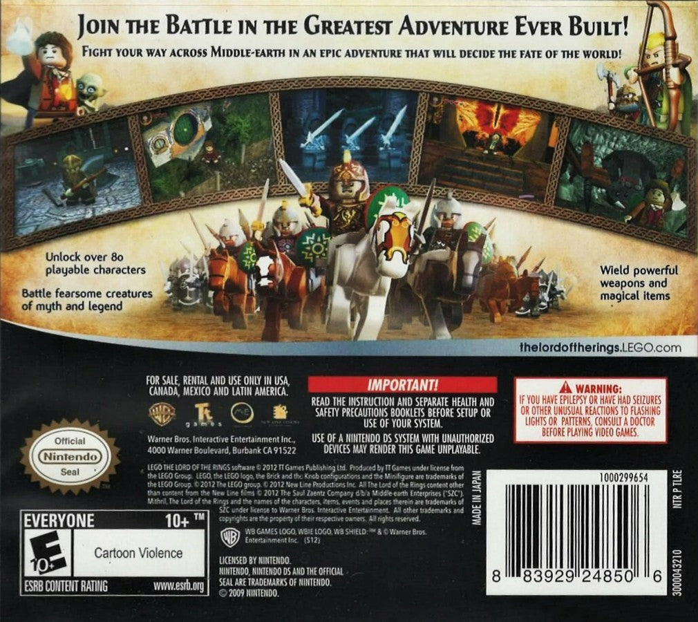 LEGO The Lord of the Rings back of case for Nintendo DS (DS) action adventure video game