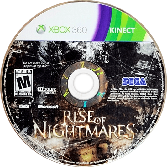 Rise of Nightmares disc for Xbox 360 (X360) survival horror motion-controlled video game