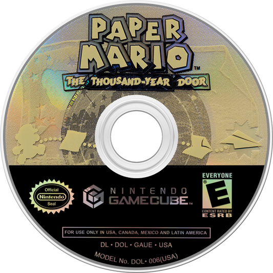 Paper Mario The Thousand-Year Door Player’s Choice Nintendo GameCube game featuring turn-based RPG gameplay with action commands character leveling story-driven adventure puzzle solving and collectible partners in the whimsical Paper Mario universe disc