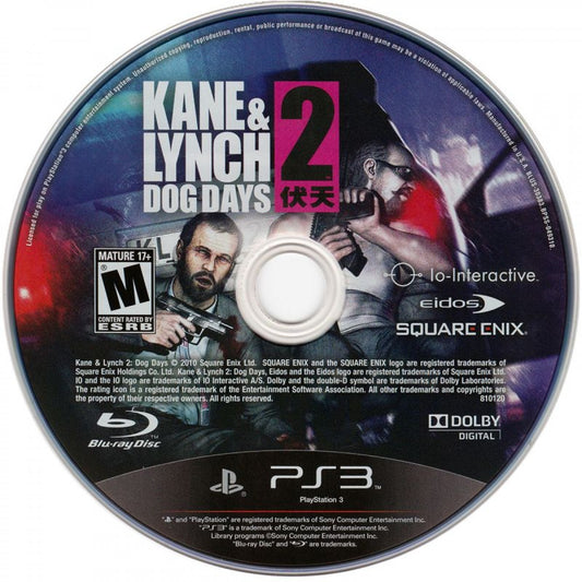 Kane & Lynch 2: Dog Days for PlayStation 3 third person shooter crime action game gritty urban setting co op multiplayer campaign mode intense gunplay disc