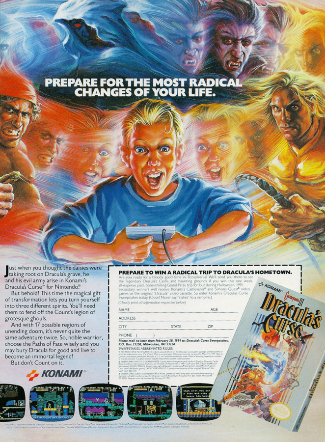 Castlevania III: Dracula's Curse advert for Nintendo Entertainment System (NES) retro video game