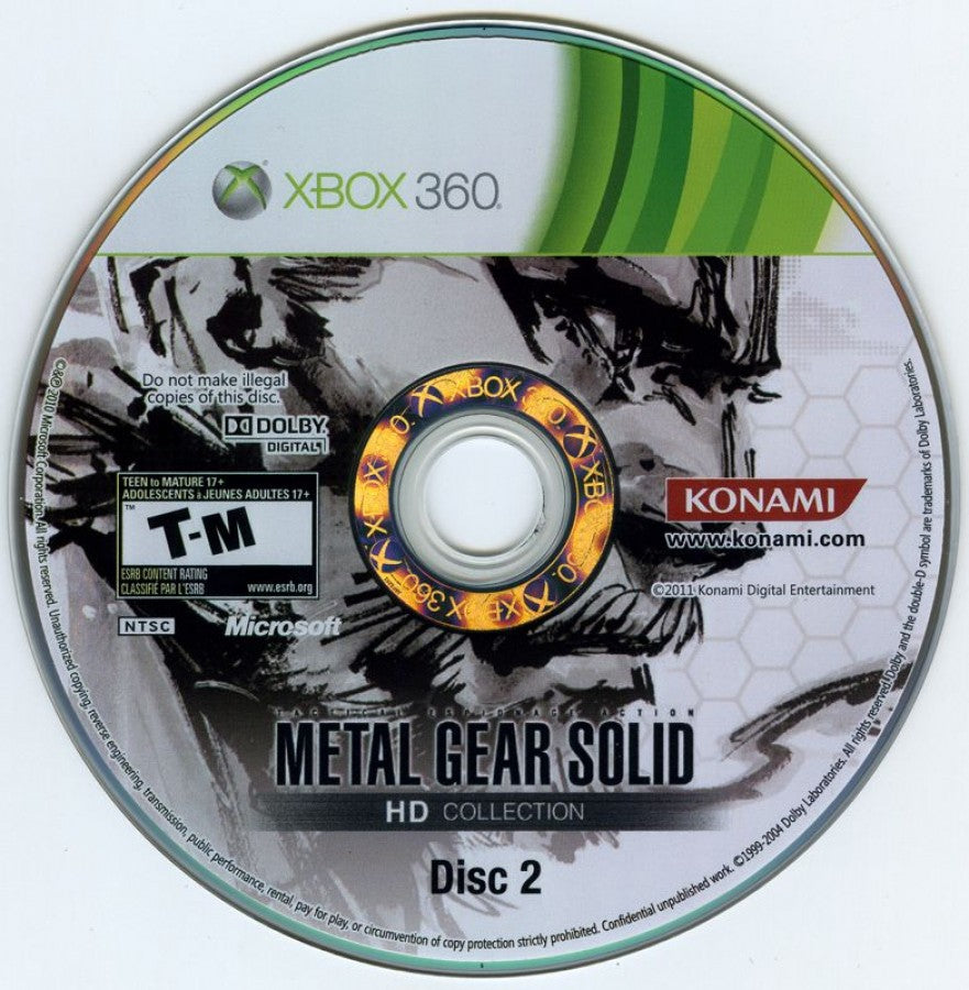 Metal Gear Solid: HD Collection disc for Xbox 360 (X360) stealth action video game compilation