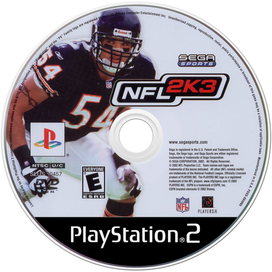 NFL 2K3 retro PlayStation 2 video game NFL 2K3 football sports simulation realistic gameplay NFL teams multiplayer franchise mode console title PlayStation 2 release disc