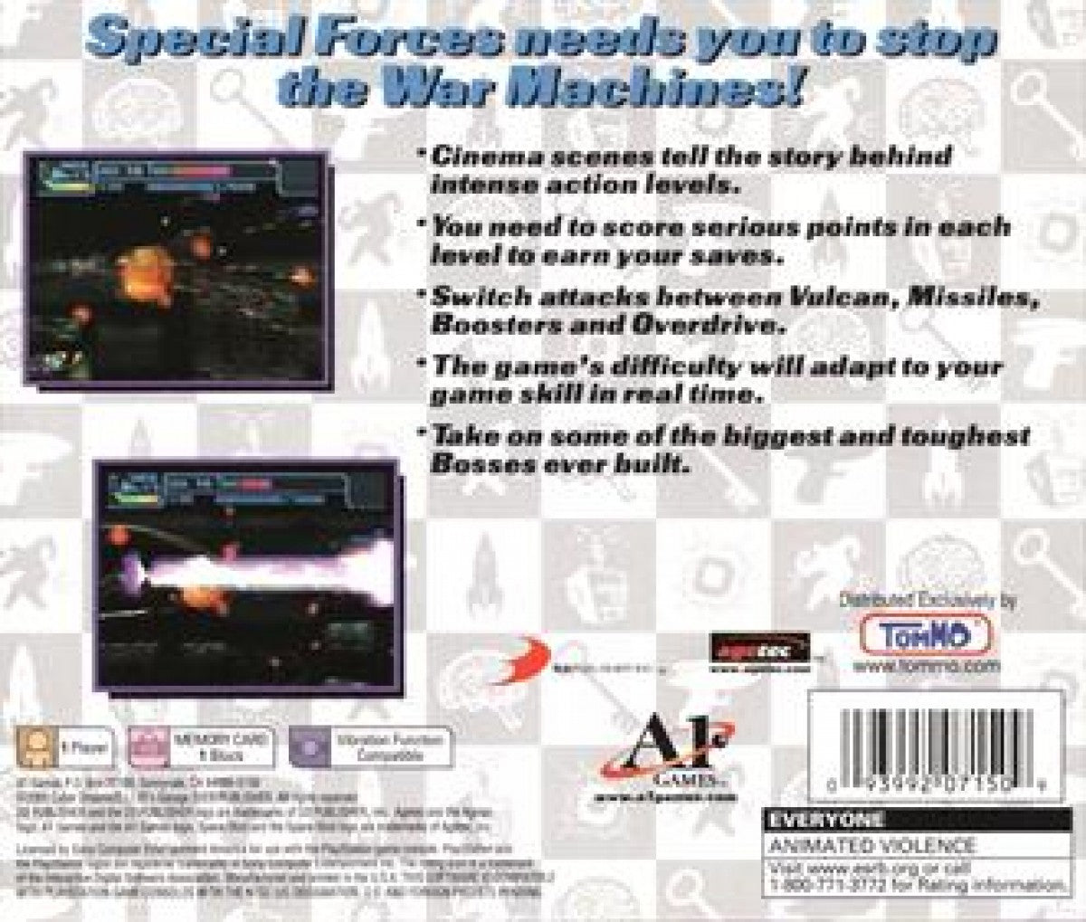 Shooter Space Shot PlayStation 1 PS1 for arcade shooter video game fans featuring fast paced space combat futuristic environments enemy spacecraft explosive weapons challenging stages boss battles and classic vertical shooting gameplay collectible retro Sony PlayStation gaming appeal back
