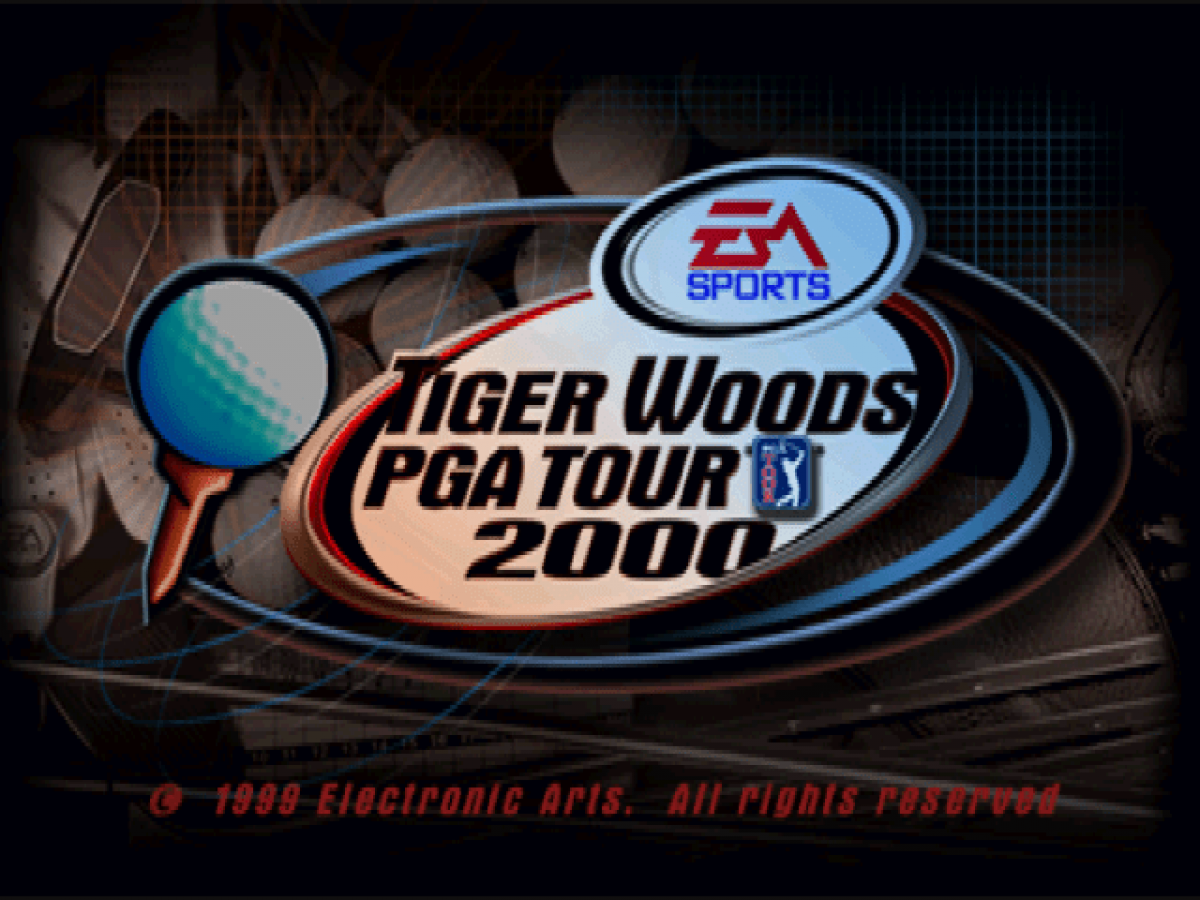 Tiger Woods 2000 start screen for PlayStation 1 (PS1) golf sports video game