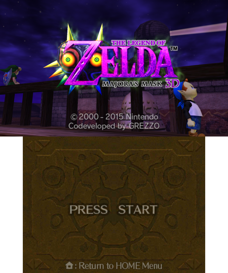 The Legend of Zelda: Majora's Mask 3D start screen for Nintendo 3DS (3DS) video game