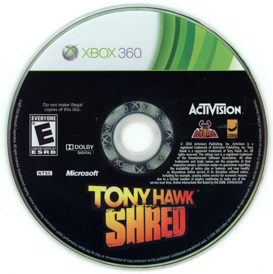 Tony Hawk: Shred disc for Xbox 360 (X360) skateboarding sports video game