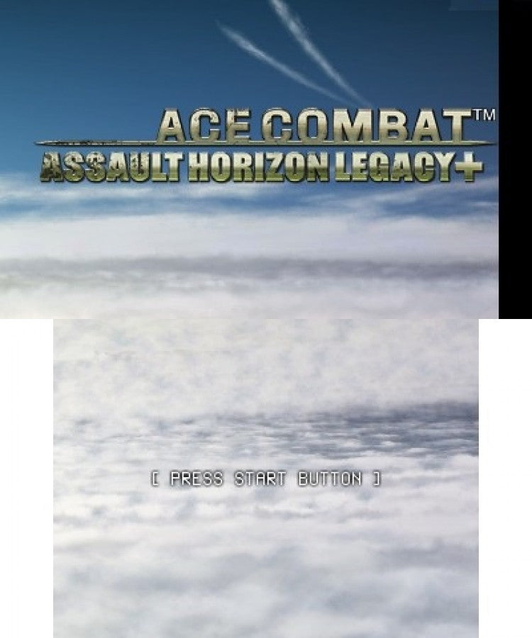 Ace Combat: Assault Horizon Legacy+ start screen for Nintendo 3DS (3DS) flight combat simulation video game