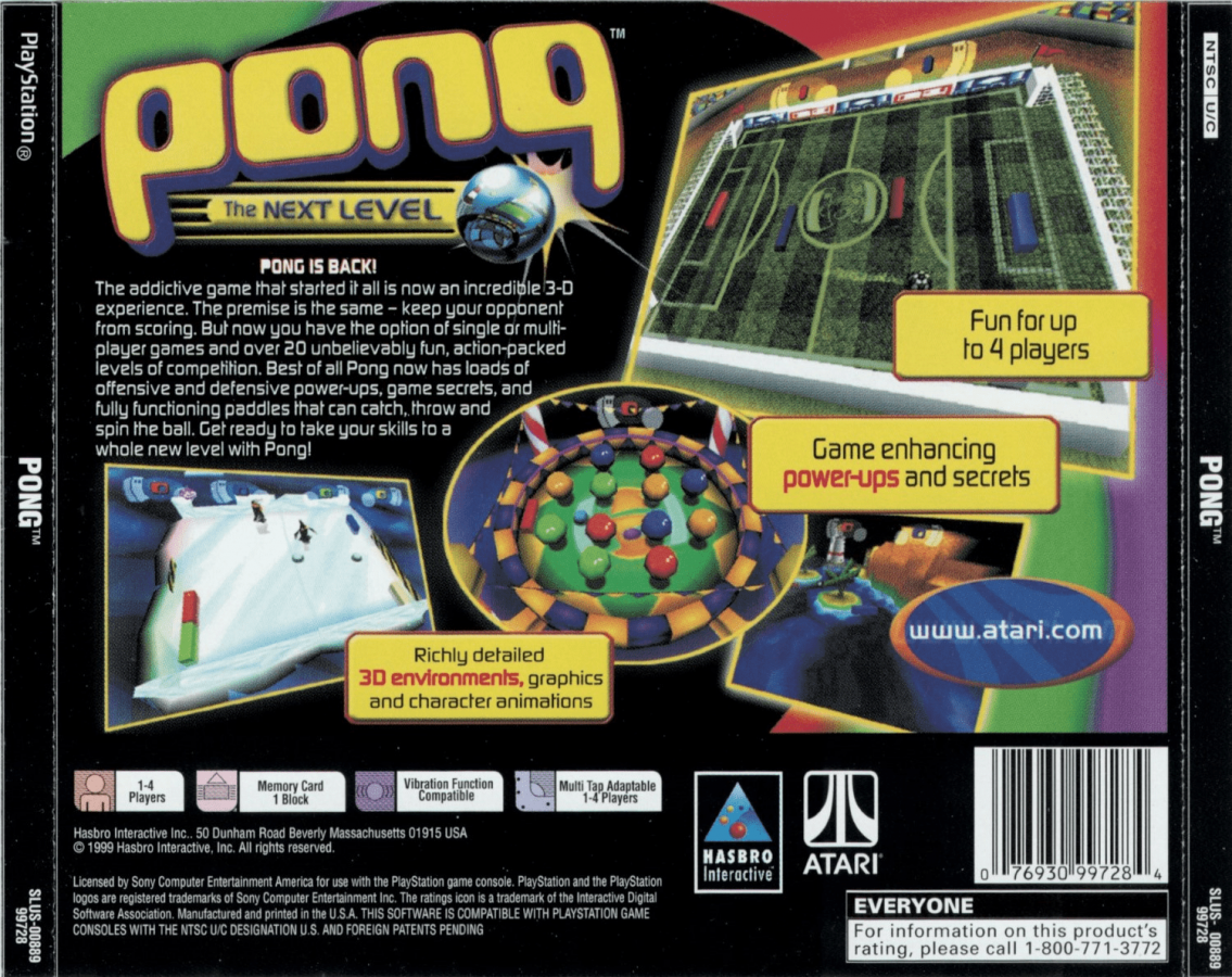 Pong: The Next Level back of case for PlayStation 1 (PS1) arcade video game