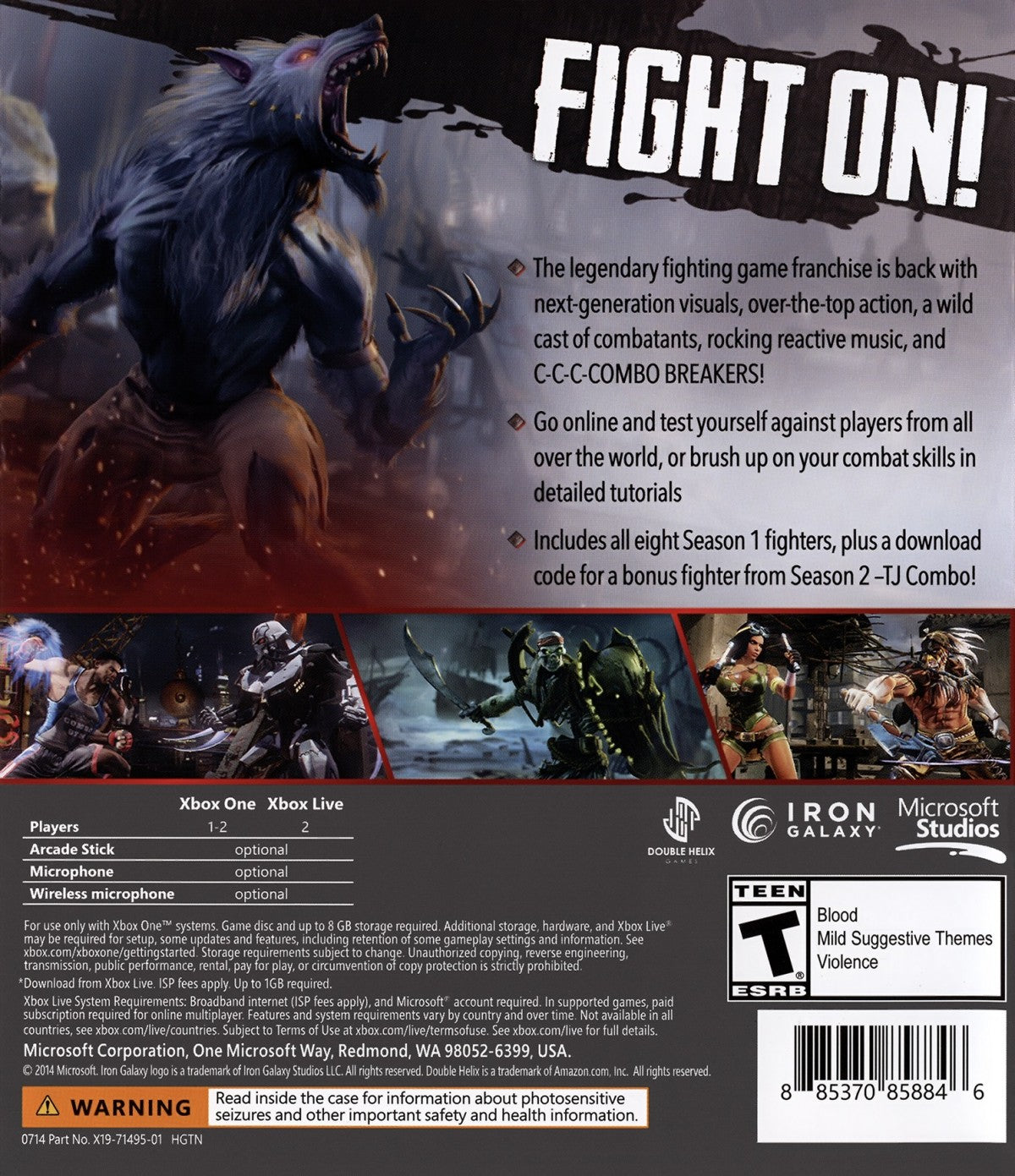 Killer Instinct: Combo Breaker Pack back of case for Xbox One (XONE) fighting video game