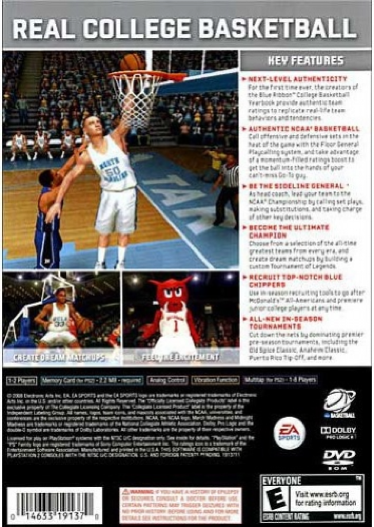 NCAA Basketball 09 – PlayStation 2 (PS2) college basketball sports video game back of case