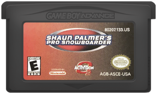 Shaun Palmer’s Pro Snowboarder for Game Boy Advance (GBA), cartridge for a retro video game featuring snowboarding gameplay, trick-based challenges, downhill racing, extreme sports action, and arcade-style competition
