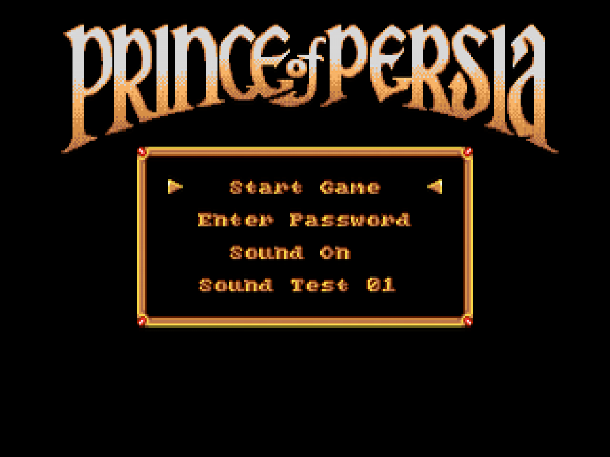 Prince of Persia title screen for Sega Genesis (GEN) video game