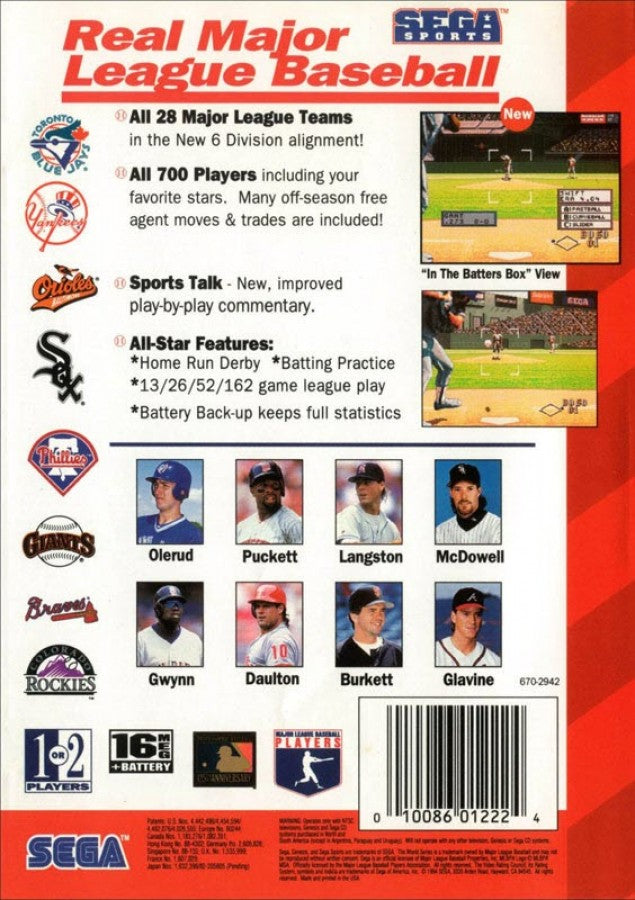 World Series Baseball back cover art for Sega Genesis (GEN) video game