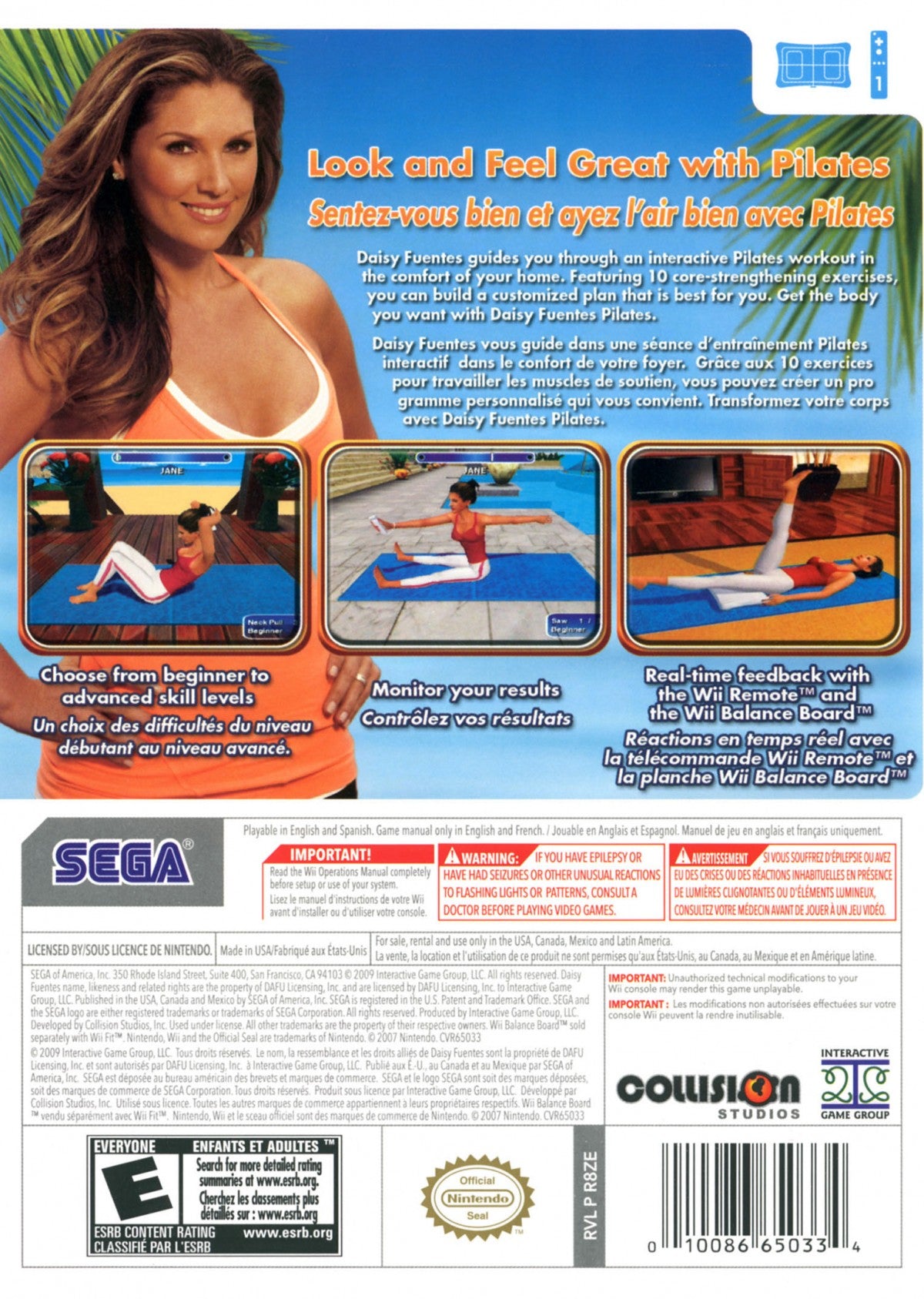 Daisy Fuentes Pilates back cover art for Nintendo Wii (Wii) video game