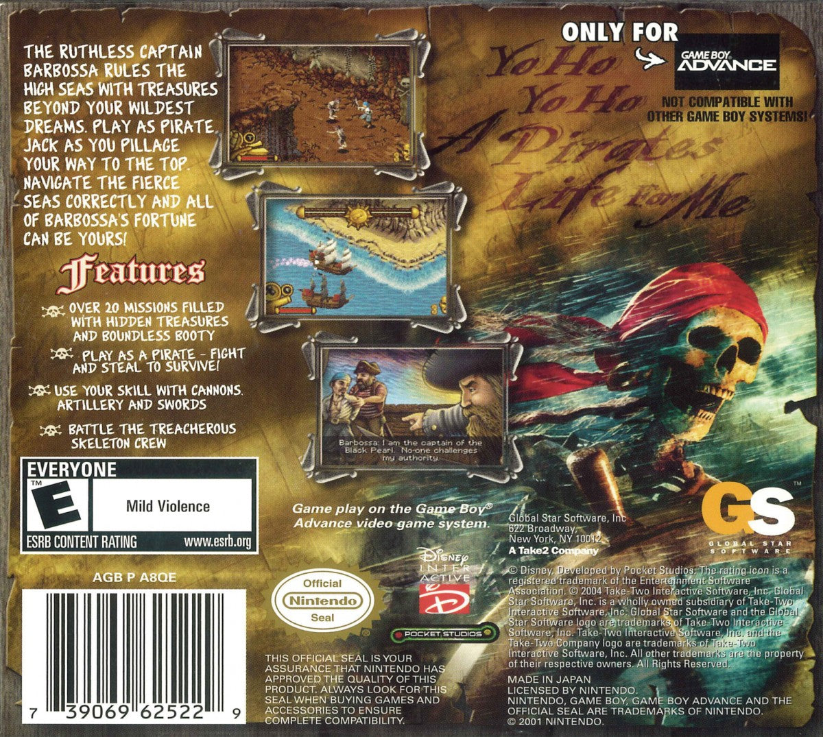 Pirates of the Caribbean Curse Of The Black Pearl Game Boy Advance GBA action platformer sword fighting back cover
