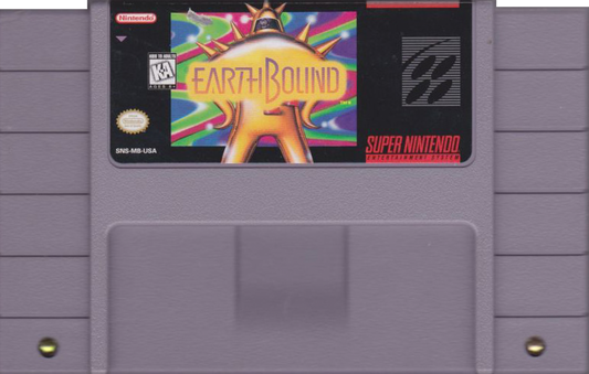 EarthBound SNES Super Nintendo game classic RPG adventure Nintendo retro video game cartridge collectible rare cult favorite turn based role playing game for SNES console cartridge