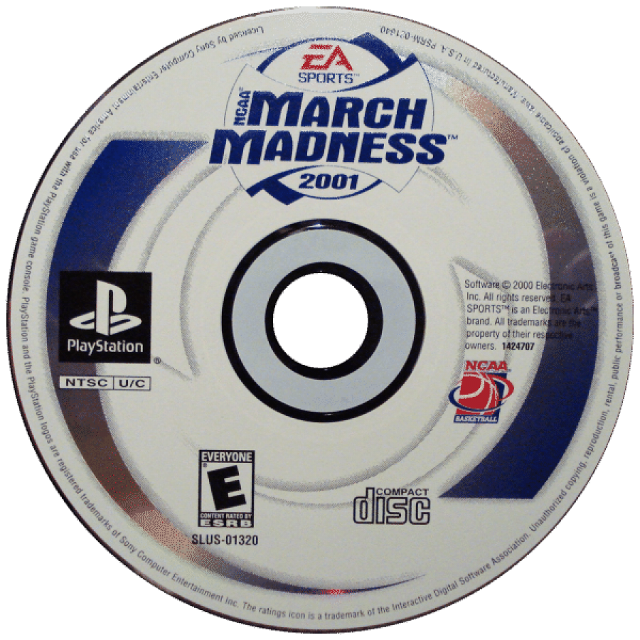 NCAA March Madness 2001 disc for PlayStation 1 (PS1) retro basketball video game
