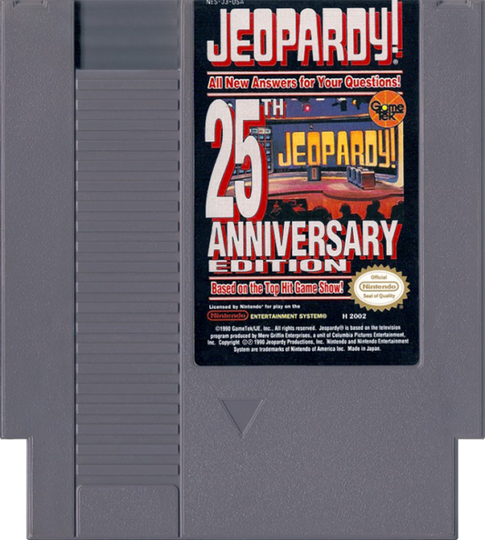 Jeopardy 25th Anniversary Edition retro NES video game Jeopardy trivia game show quiz competition multiplayer knowledge based gameplay classic console title Nintendo Entertainment System release cartridge