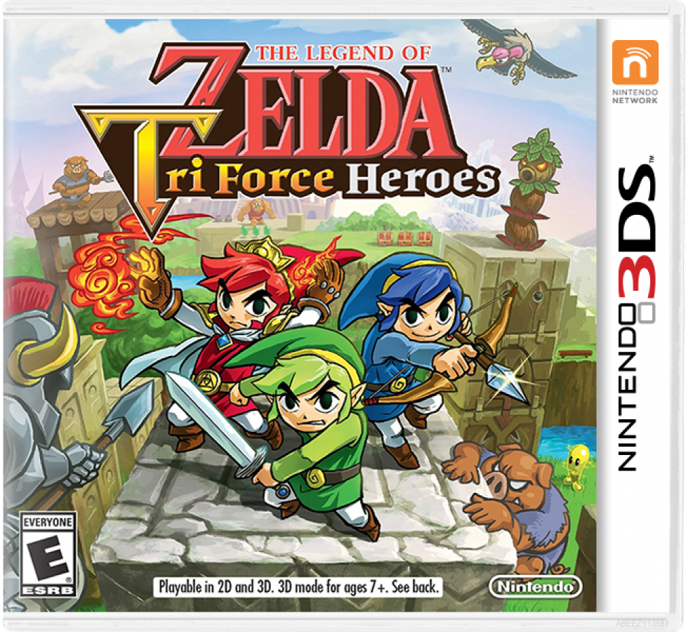 The Legend of Zelda Tri Force Heroes cover art for Nintendo 3DS co-op adventure game